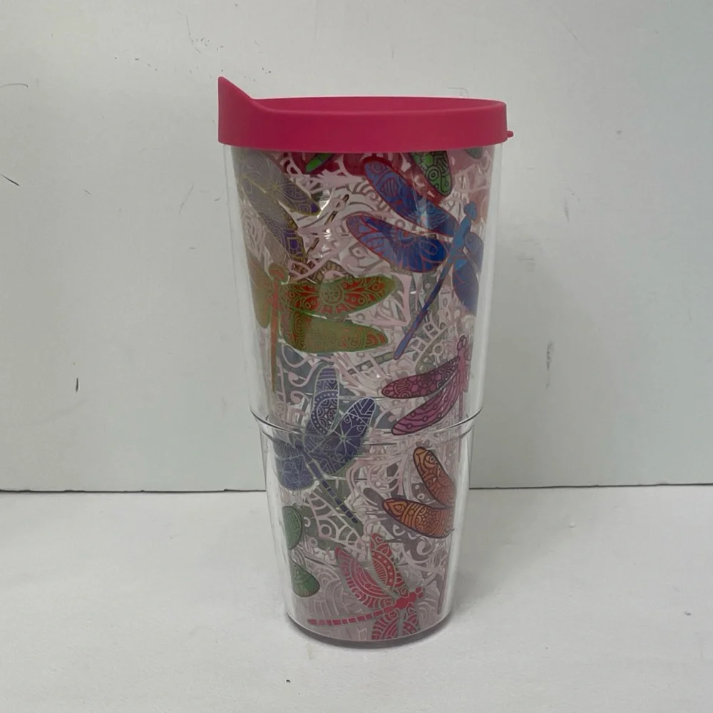 Tervis Tumbler Dragonfly Mandala 20 oz Pink Slider Lid Colorful Travel